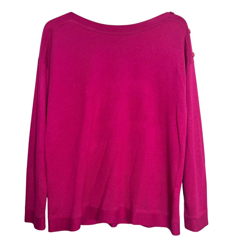 United Colors of Benetton Fuchsia Sweater Boatneck Button Shoulder Italy Large